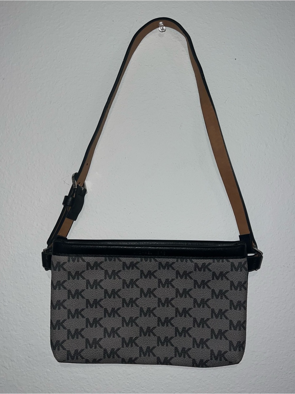 Michael Kors Black and Brown MK Logo Messenger Bag